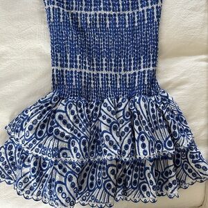 Blue Mini Bubble Skirt with Smocked Ruffled Tiers